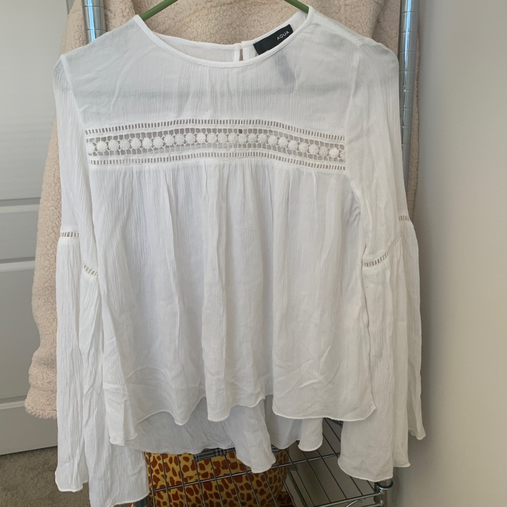 AQUA white breezy summer blouse with lacing detail